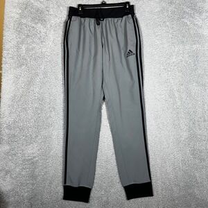 Adidas Jogger Pants Mens M Grey Black Stripes Athletic Track Drawstring Run Gym